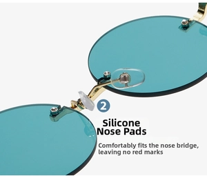 Details der Silikon-Nasenpads an der runden Retro-Sonnenbrille mit Metallrahmen