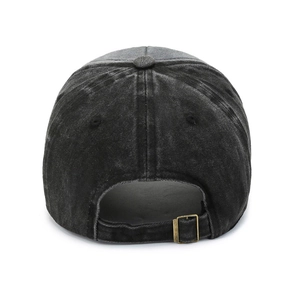 Vintage washed cotton baseball cap in dark grey with adjustable back metal buckle