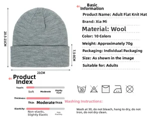 Spécifications techniques et guide des tailles pour bonnet d'hiver en tricot gris