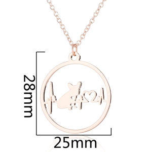 Close-up roosgoud hond hartslag hanger, geometrische cirkel ketting detail 28x25mm