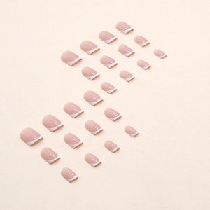 Pink and white French tip press-on nails with 24 pieces in various sizes for a perfect fit
