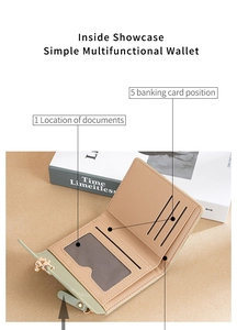 Inside view of light green small wallet showing 5 card slots and one ID window