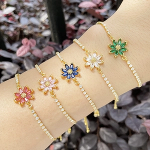 Flower Bracelet Zircon Copper Gold Plated Adjustable Slider Bolo Daisy Sunflower Jewelry Sparkle Women Girls Gift