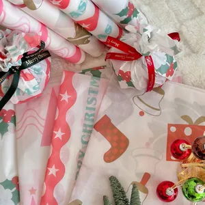 Papier de Soie de Noël Papier d'Emballage de Fête Motif Sapin Chaussettes de Noël Emballage Cadeau pour Bouquet DIY Fournitures de Fleuriste Décoration Festive