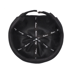 Retro black brimless docker hat with internal Fashion stitching and metal buckle