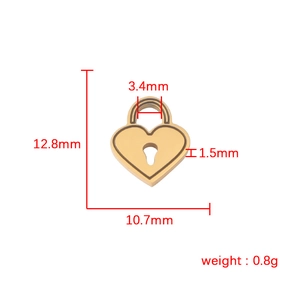 Gold stainless steel heart padlock pendant with detailed dimensions and weight