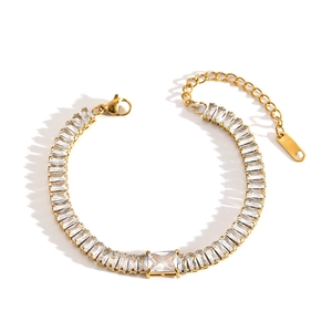 18K gold plated stainless steel bracelet with square zirconia stones and lobster clasp
