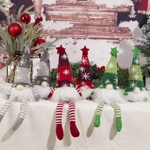 Christmas Gnome Faceless Plush Doll With LED Light Knitted Sitting Long Leg Nordic Desktop Ornament Holiday