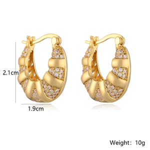 Detail showing dimensions of 2.1cm gold hoop earrings with sparkling zircon accents