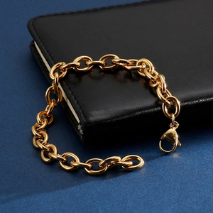 Chunky gold stainless steel link chain bracelet for hip-hop style with lobster clasp