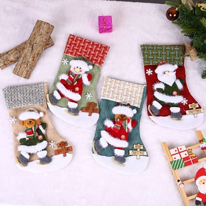 Large Christmas Stocking Fabric Plush 3D Cartoon Santa Snowman Reindeer Bear Hanging Gift Bag Holiday Party Decor