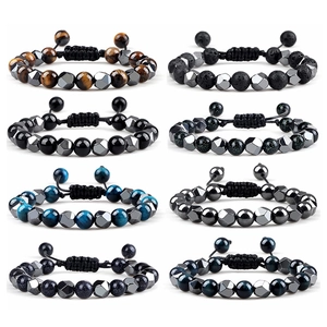 Adjustable Woven Gemstone Bracelet With Tiger Eye And Faceted Hematite Beads Handmade Fashion Jewelry For Men Women