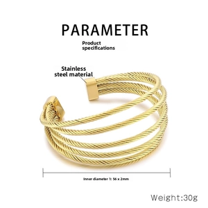 Detail of woven stainless steel cable bracelet showing 30g weight and 56x2mm dimensions