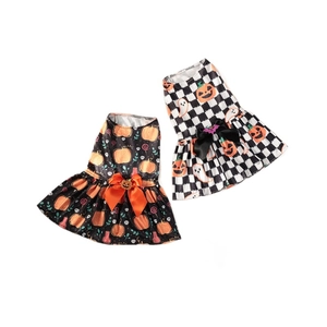 Halloween pumpkin and ghost pattern pet dresses with bows for small dogs and cats
