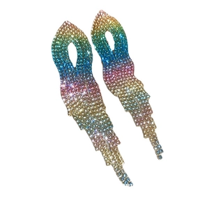 Elegant gradient rhinestone tassel drop earrings with colorful crystals for women