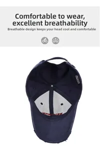 Detail of vintage navy cotton baseball cap showing interior embroidery and 100% cotton label