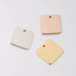 Polished square stainless steel pendants in silver, gold, and rose gold finishes