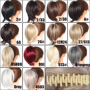 Collage of wavy claw clip ponytail extensions in 14 colors and inner clip detail