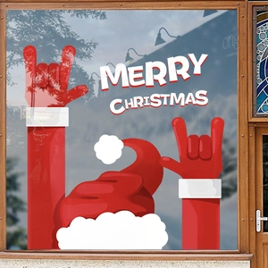 Red Christmas hat and Merry Christmas slogan window static stickers on glass door
