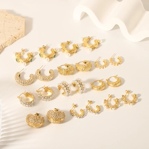 Selection of 18K gold plated stainless steel earrings with pearls and diamonds