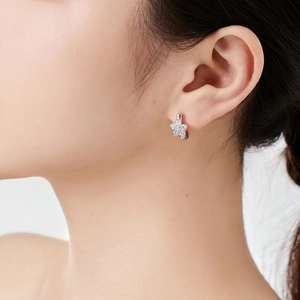 Elegant S925 silver five-petal flower drop earrings with sparkling zircon gemstones