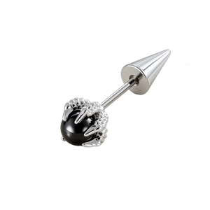 Dragon claw stud earring with black bead and silver cone back in a sleek punk style
