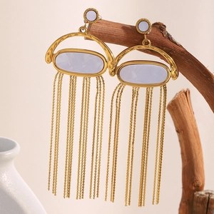 Boucles D'oreilles Puces À Franges En Coquille Rétro Acier Inoxydable Plaqué Or 18K Géométrique Longue Pour Femme