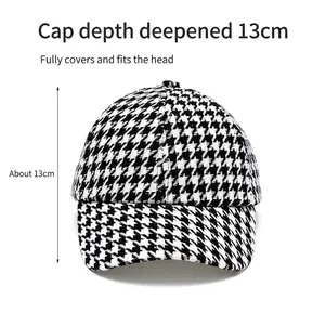 Classic houndstooth baseball cap with 13cm depth for full head coverage and fit