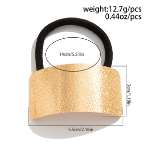 Detail view of gold hammered ponytail cuff with precise size and weight measurements