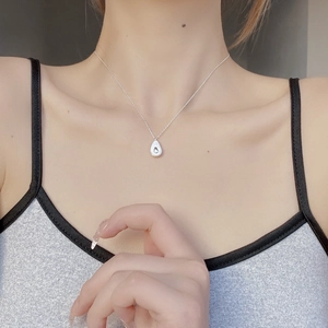 Minimalist S925 sterling silver avocado pendant necklace with white mother of pearl inlay