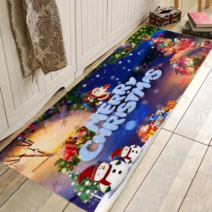 Tapis de couloir de Noël en flanelle avec lettrage 3D Merry Christmas et bonhomme