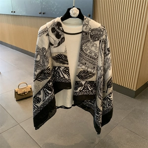 Luxury vintage silk square scarf with chain patterns on a camellia hanger
