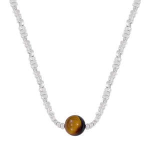 Maillard style tiger eye pendant necklace with irregular silver beads on steel chain
