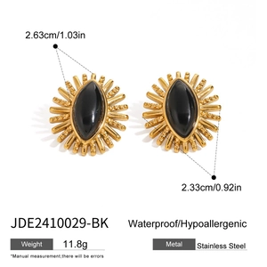Vintage Sonnenblumen Ohrringe aus Edelstahl mit schwarzem Achat in Gold-Finish
