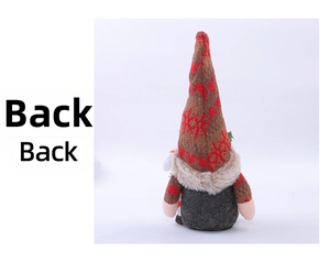 Detailed back view of a Christmas gnome doll featuring a festive knitted pointed hat