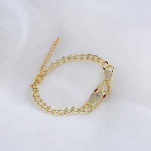 Elegant 18K gold plated snake head bracelet with sparkling red and white zircon accents