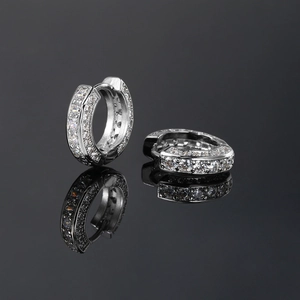 Hip hop silver hoop earrings with triple row micro-paved cubic zirconia stones