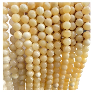 Natural Creamy Yellow Jade Round Loose Beads Polished Stone For DIY Bracelet Jewelry Making Accessory