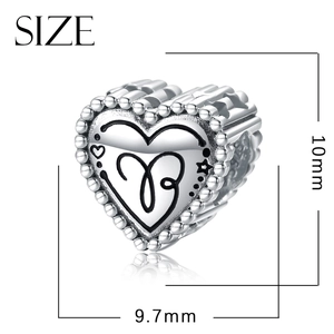925 sterling silver heart charm with star and letter B engraving for DIY bracelets