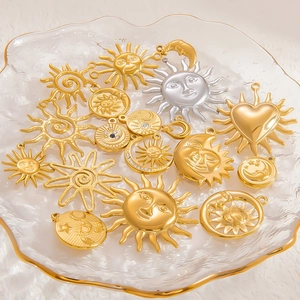 Stainless Steel Charms 18K Gold Plated Celestial Sun Moon Star Heart For DIY Jewelry Making Waterproof Hypoallergenic
