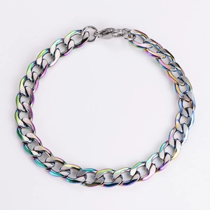 Macro shot of 7mm rainbow cuban link chain bracelet with a secure lobster clasp