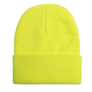 Fluorescent yellow winter knit beanie with fold-over cuff for premium warmth