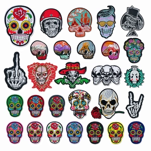 Skull Embroidered Patches Iron On Appliques Skeleton Sugar Skull Halloween DIY Decor For Jackets Jeans Punk Rock Style