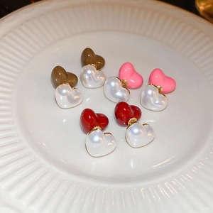 Boucles D'oreilles Cœur En Acrylique Avec Imitation Künstliche Perle Et Tige En Argent Deux Façons De Porter Style Doux Pour Femmes