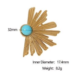 Détail de la bague soleil en or 18 carats avec turquoise et largeur de 32 mm