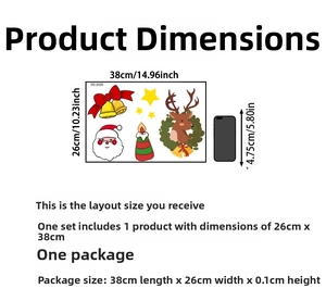 Detailed sheet of Christmas wall stickers featuring Santa and reindeer, 26x38cm size