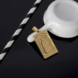 18k gold plated stainless steel religious pendant necklace with Padre Nuestro engraving