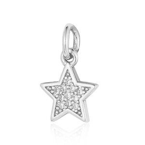 Macro shot of silver star pendant with micro-pave cubic zirconia on white background