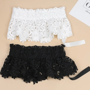 Lace elastic corset belt with floral patterns and ribbon ties in black and white colors