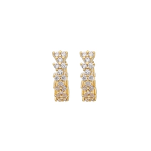 Elegant gold huggie earrings featuring two rows of micro-paved cubic zirconia stones